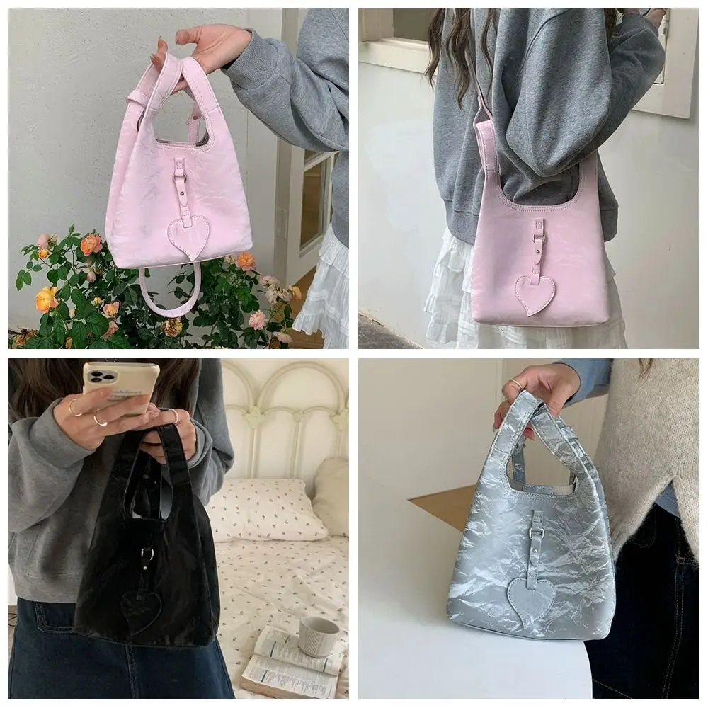 

Trendy PU Leather Love Handbag Elegant Korean Style Women Bucket Bag Casual Leisure Shoulder Bag Outdoor