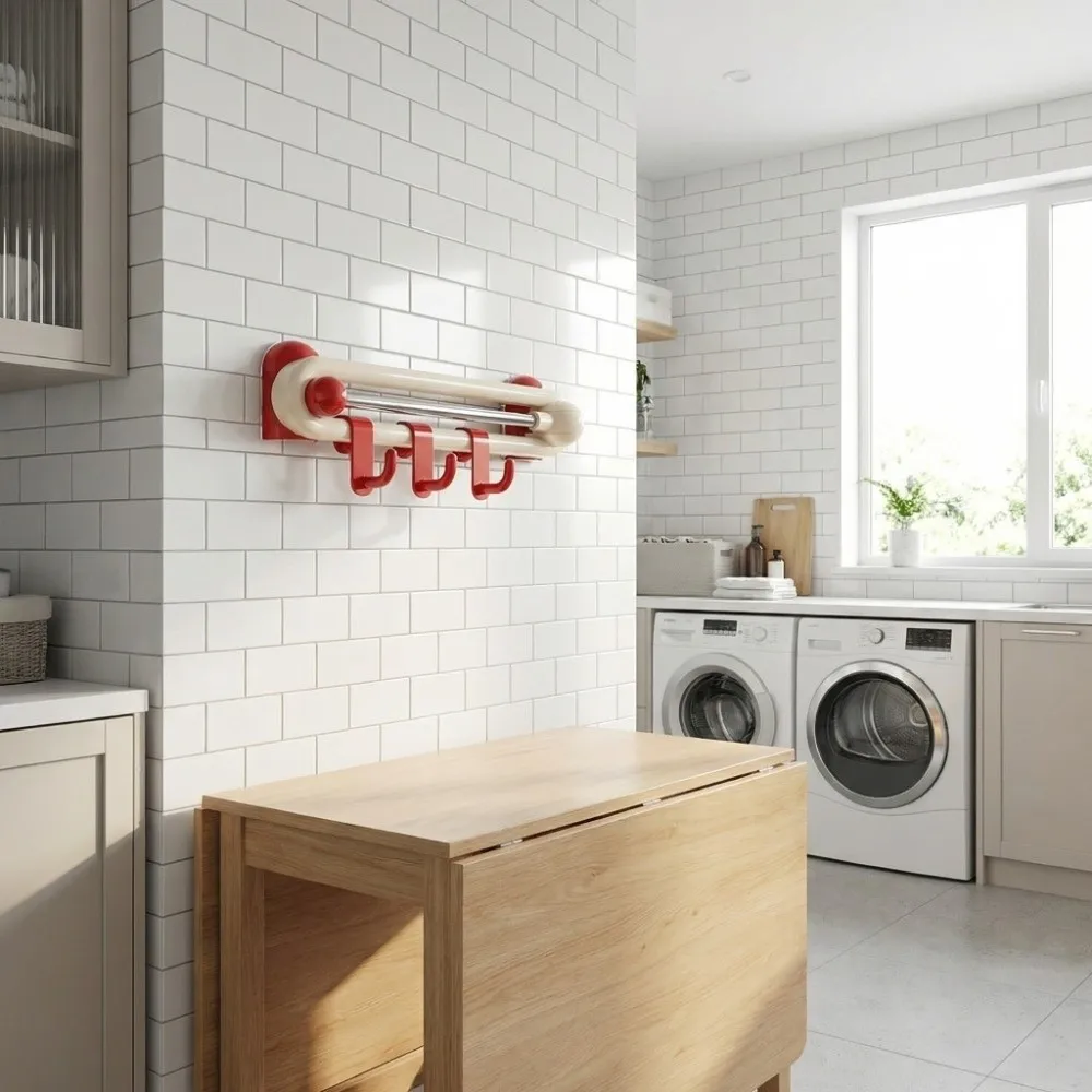 Wall Rotating Sliding Hooks Non Perforated Plastic Wall Towel Hooks Paste-on Space Saving Kitchen Storage Hooks Door