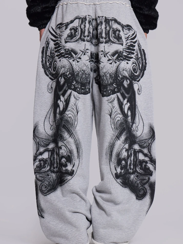 Herbst- und Wintersaison Herren Casual High Street Loose Hose American Vintage Print Gothic Elastic Bottoms Y2k Kleidung