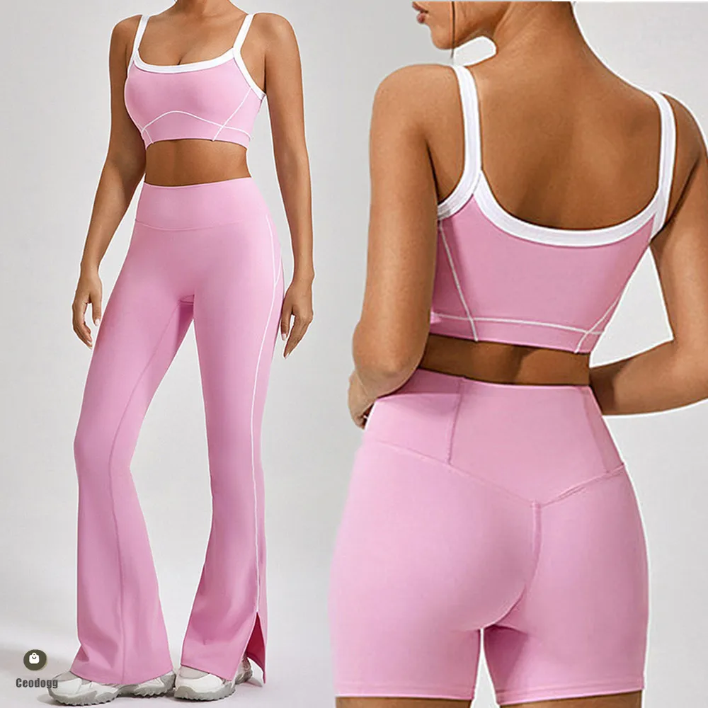 1/2PCS Women Tracksuit Yoga Set Sport Bra Gym Workout Legging  High Waist Wide Flare Pant Fitness Sports Shorts Active Wear Suit