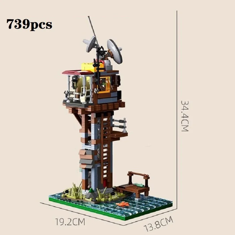 Big sale decompress Toy Zombie Apocalypse Survival Outpost Building Blocks Watchtower Tower Antenna Pier Water Scene Decor Gift