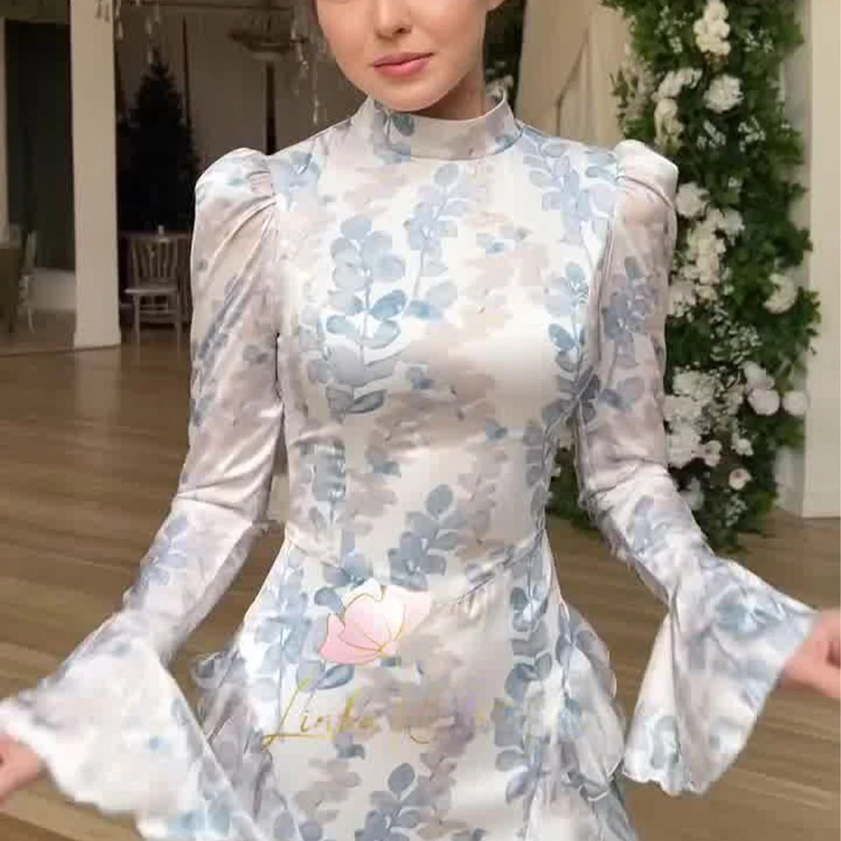 Ele Long Sve satijnen wikkel Dr dames slim fit bedrukte jurk met riem midden taille Knowl Sle lente 2025, Faion