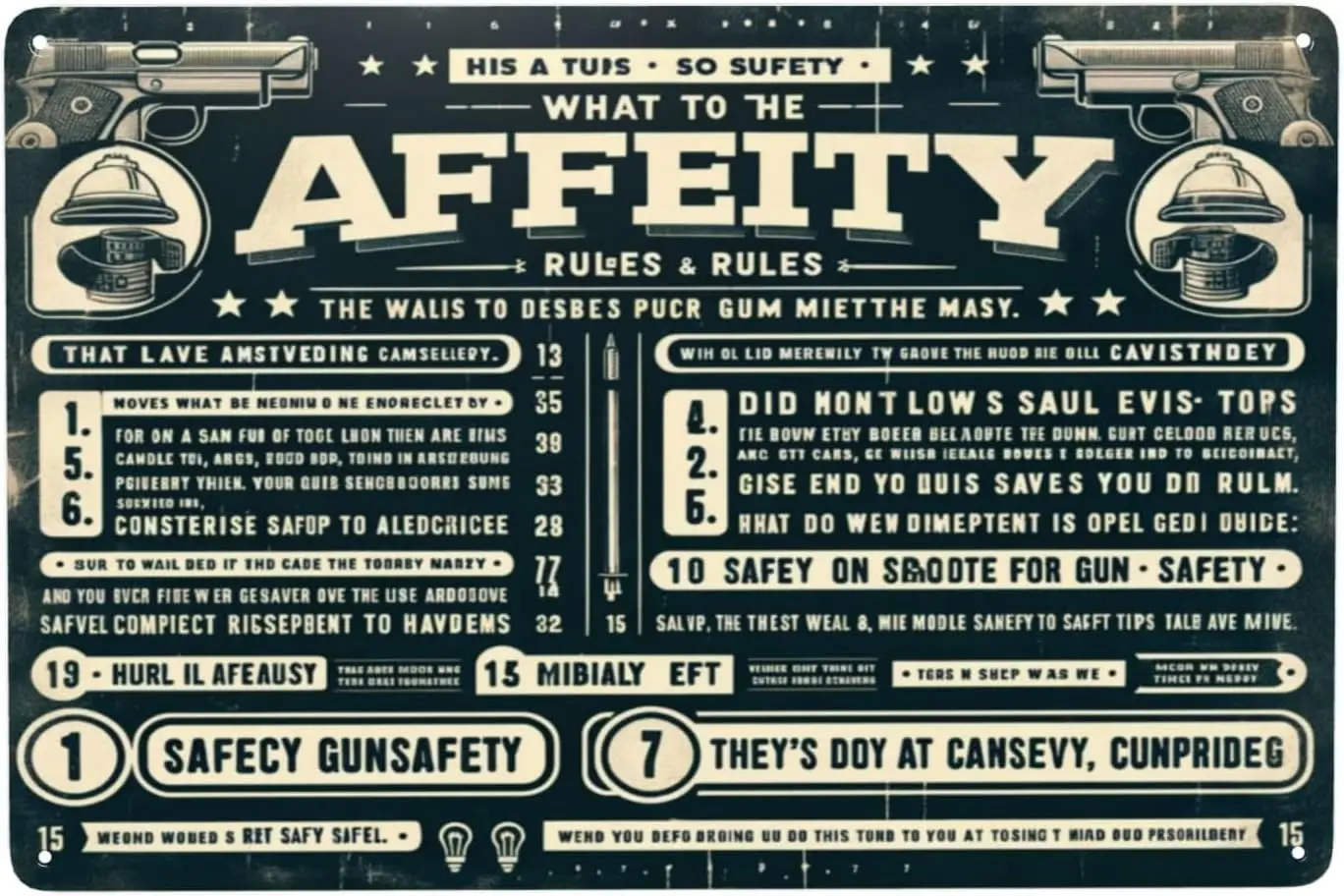 Vintage Gun Safety Rules Metal Tin Sign Classic Firearms Handling Poster for Home,Garage,Range Antique Tinplate Wall Art De sign