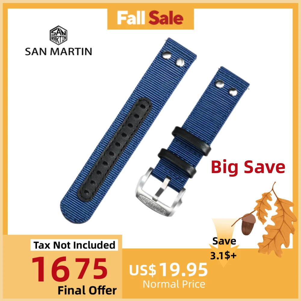 

San Martin Watch Straps 20mm 22mm Watchband Fashion Rivet Stitching Quick Release Spring Bar Self Made Premium Pin Buckle BD0003