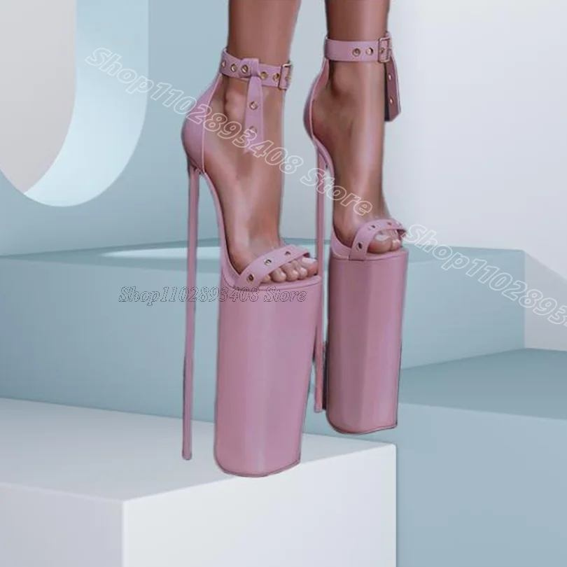 

Pink Platform Ankle Buckle Sandals Open Toe Cover Heels Stiletto Stylish Women Casual Party Summer Sandals Zapatos Para Mujere