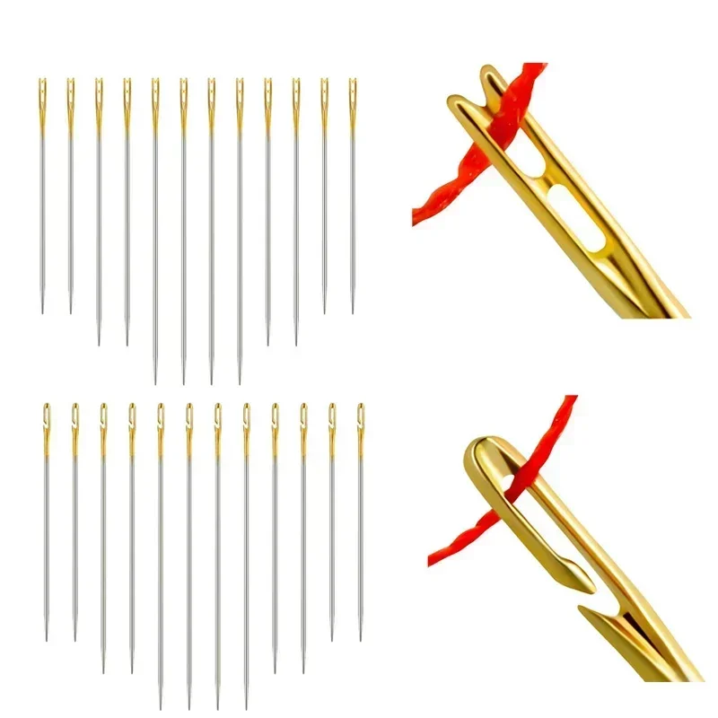 12/24/48 قطعة متعددة الحجم الإبر أعمى الذاتي خيوط الفولاذ المقاوم للصدأ DIY بها بنفسك التطريز الخياطة سريعة التلقائي خيوط إبرة دبوس