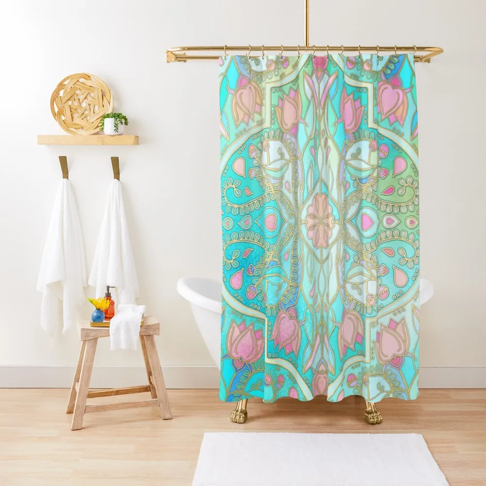 

Floral Moroccan in Spring Pastels - Aqua, Pink, Mint & Peach Shower Curtain Anime Shower For Bathrooms Curtain