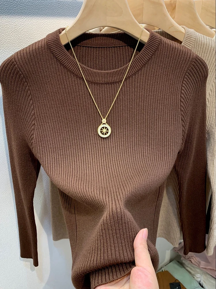 Spring Autumn Women Long Sleeve Knitshirts Women Slim Round Neck Bottoming Tops All-matched Female Pullover Knitted Sweater