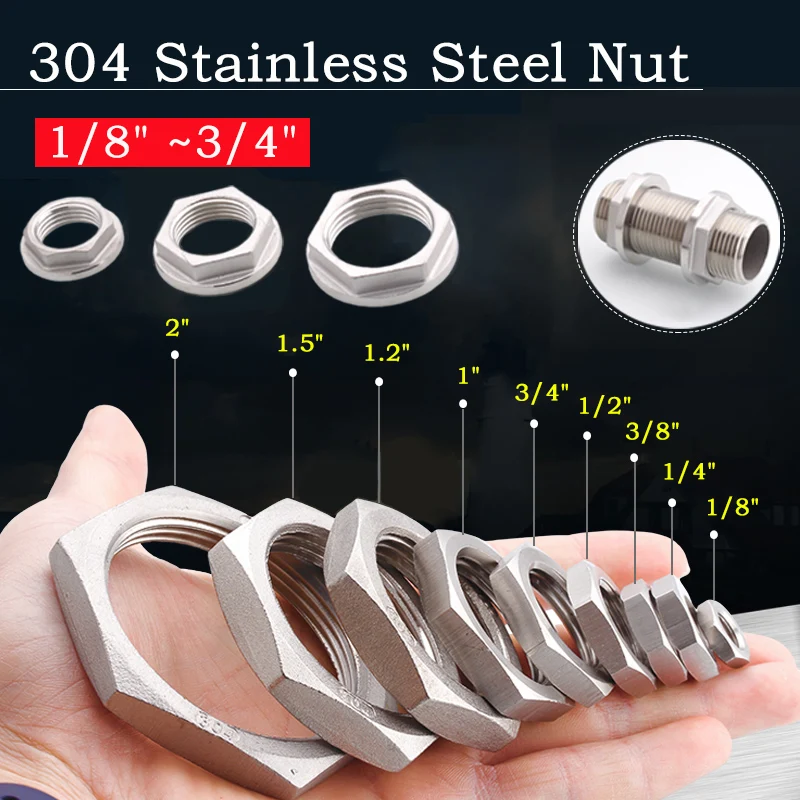 

1pc 304 Stainless Steel 1"~2" BSP Female Thread Hexagonal Nut/Flange Nut Water Tank Joint Locking Nut Pipe Fitting Hexagonal Cap