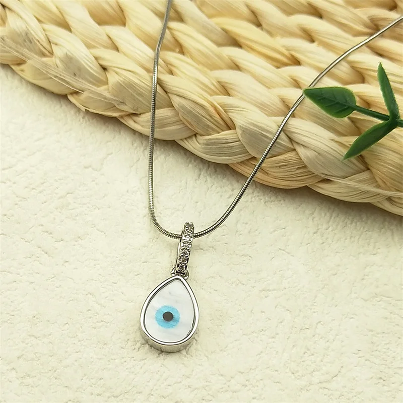 

Turkish Blue Eye Zircon Copper Pendant Necklace for Women Stainless Steel Silver Color Lucky Snake Chain Jewelry NZZZ582-2