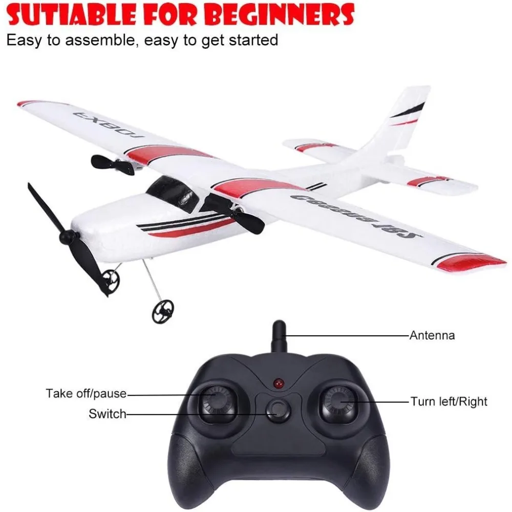 Ready-to-Fly 2.4GHz 2-Channel Remote Control Airplane, DIY Durable EPP Foam Airplane with Built-in 3-Axis Gyro System