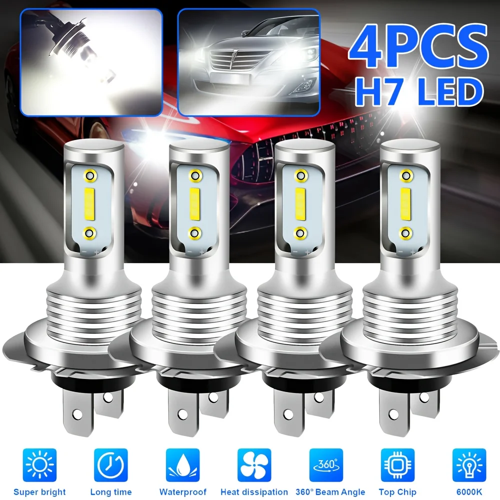 

4pcs H7 1860 2SMD LED headlight bulb 6000K high beam kit combination super white bright, battery-free, Heatresistant Material