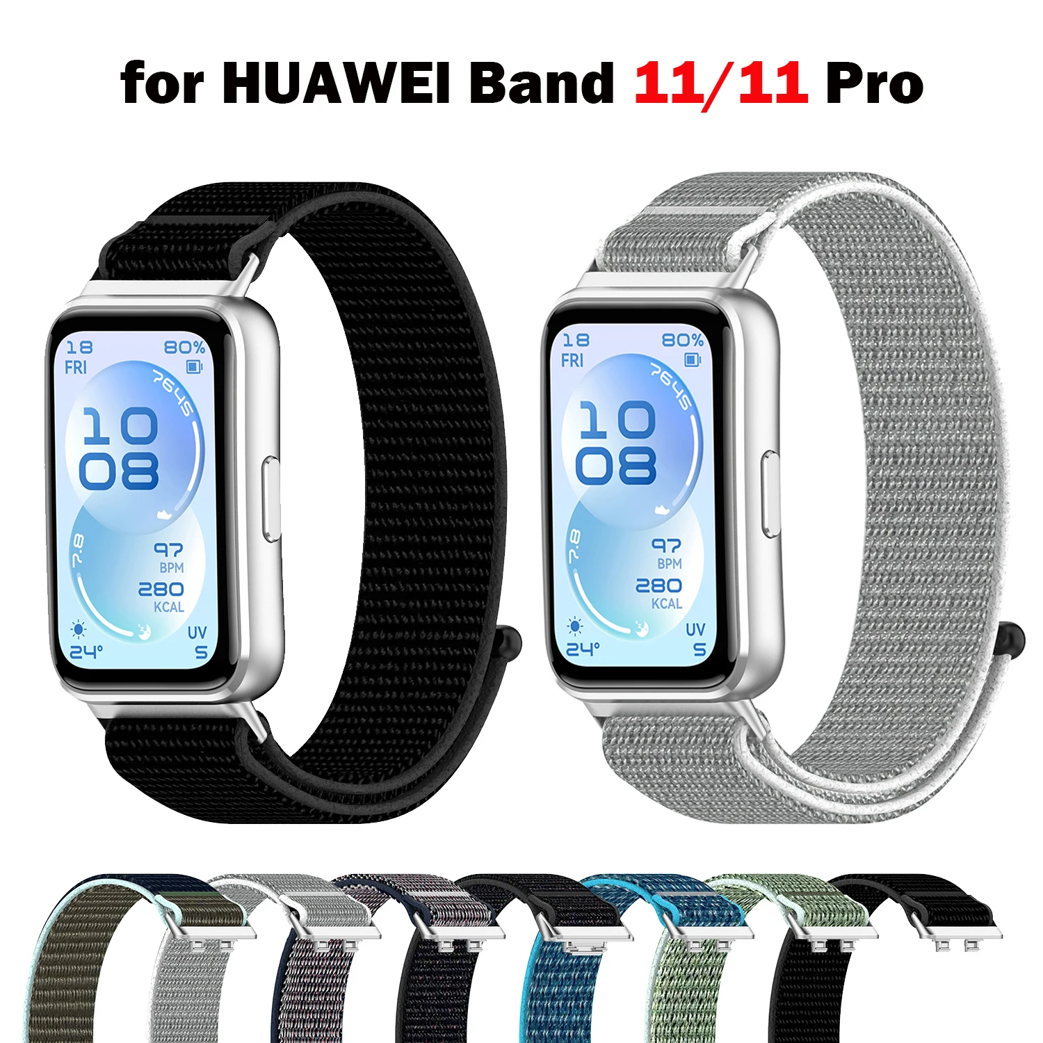 Atmungsaktiver Klettverschluss-Riemen für Huawei Band 11 Pro Nylon+Metall Sportarmband Zubehör für Huawei Band 11 Smartwatch