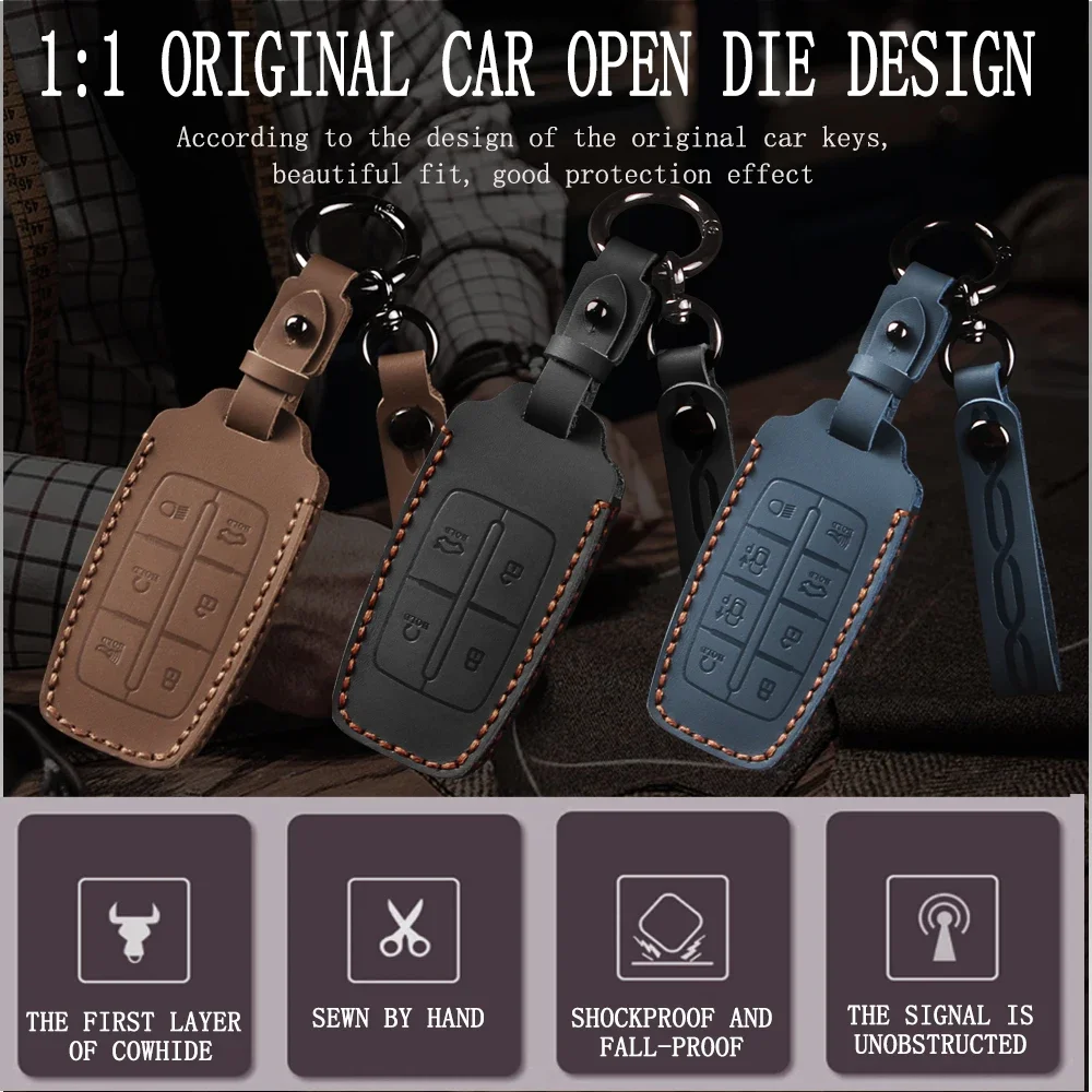 حافظة مفاتيح السيارة الجلدية غطاء لشركة هيونداي جينيسيس G80 GV70 GV80 GV90 2019 2020 2021 2022 مفتاح حامي شل حقيبة #2