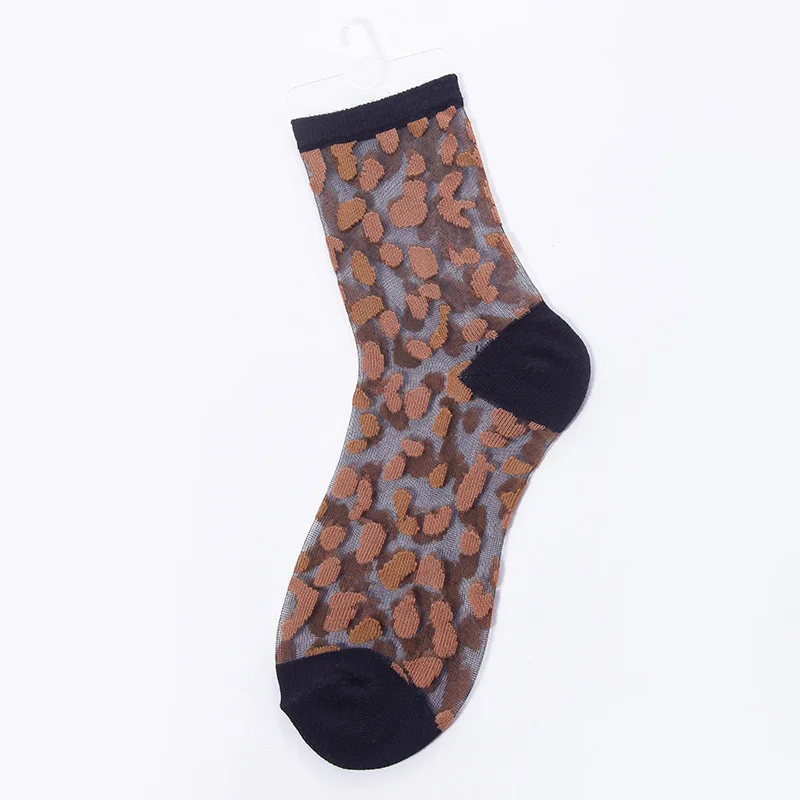 Sexy Lace Mesh Fishnet Socks Mixed Fiber Transparent Stretch Elasticity Ankle Net Yarn Thin leopard Women Cool Socks 1pair=2pcs image 5