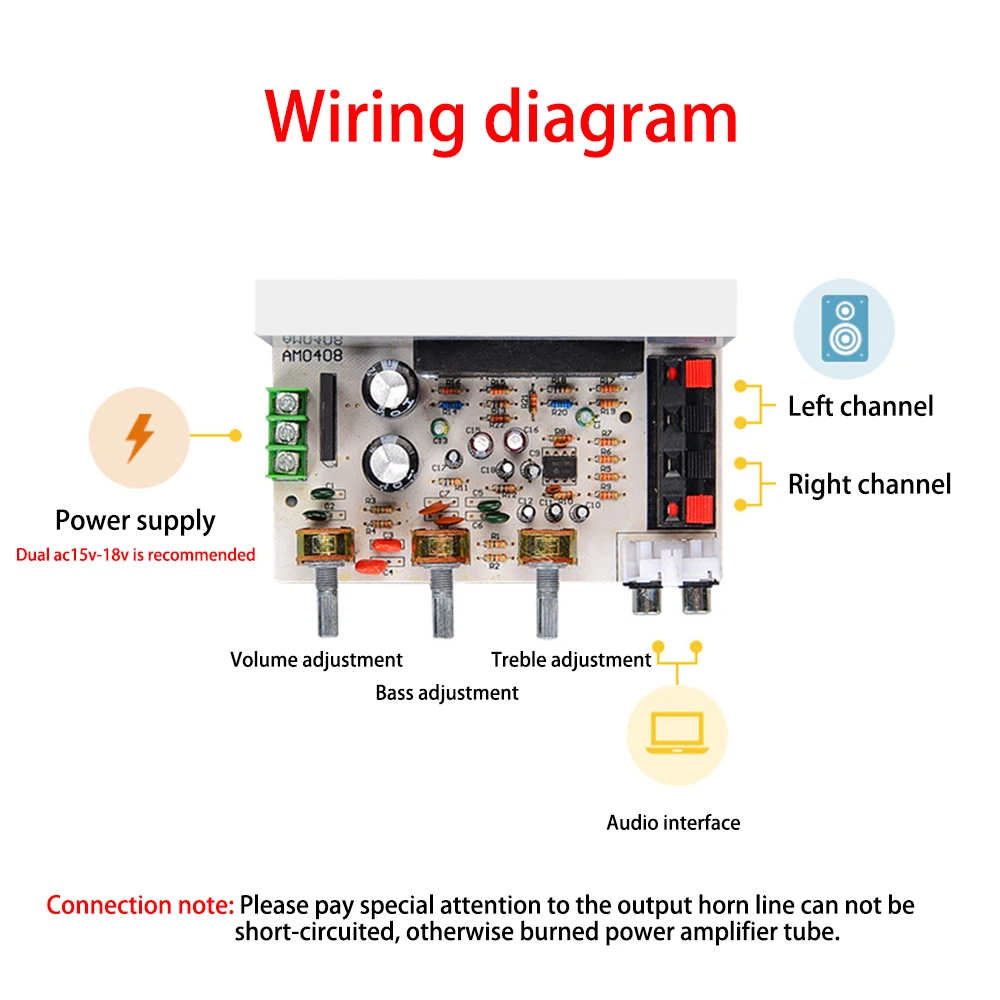 DX-0408 50W+50W 2.0 Channel Subwoofer Amplifier Board High Power Volume Potentiometer STK Thick Film Series Stereo Amplifier