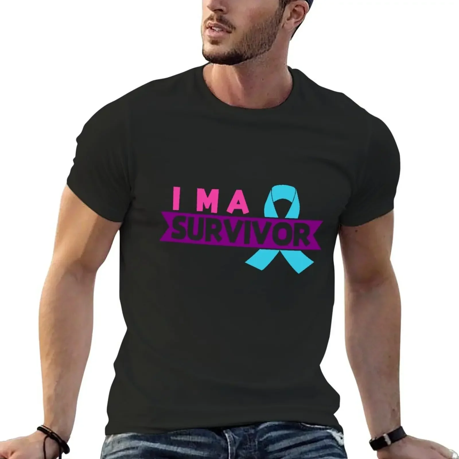 I'm a Survivor Thyroid Cancer Awareness T-Shirt street wear plain cotton graphic tees blacks cotton t shirt men