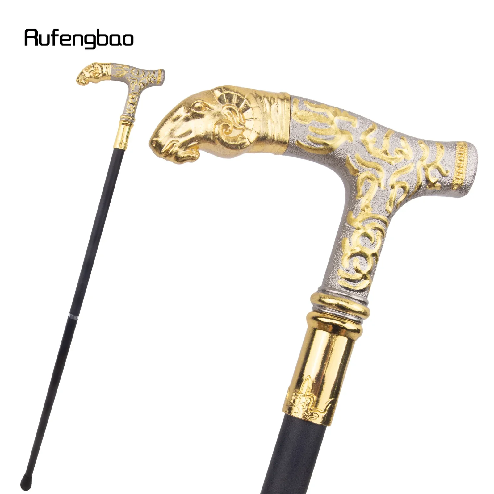 Golden White Goat Fashion Walking Stick Handle Cane Decorative Cane For Halloween For Cosplay And Parties, For Cosplay & Party