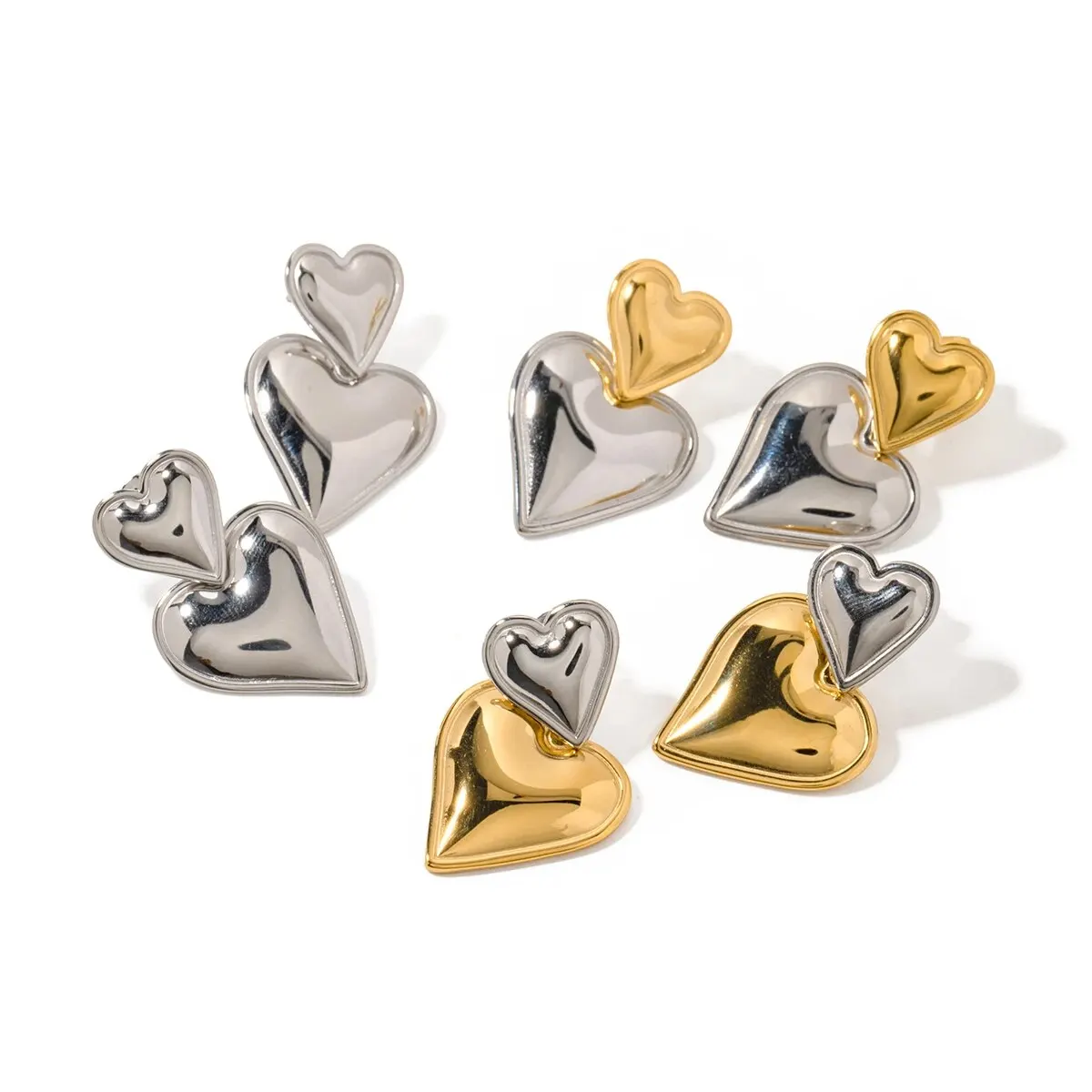 Luxury Trendy Double Heart Shaped Earrings Stainless Steel Gold Plated Waterproof Hypoallergenic Drop Jewelry For Women 2023 NEW