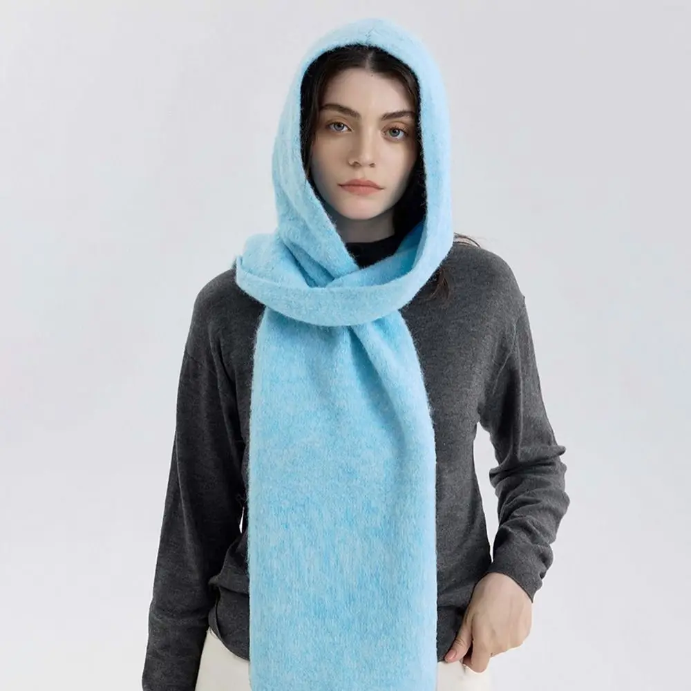 

Роскошный однотонный шарф с капюшоном, утолщенная мягкая теплая шаль, цельная вязаная шапка, осень-зима