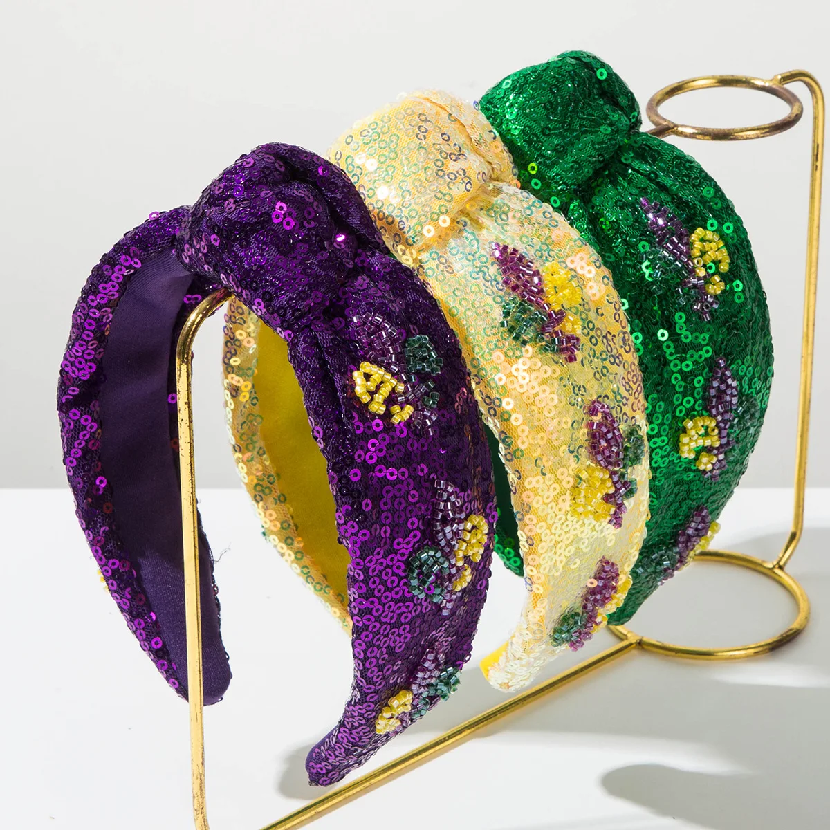 

Homing cross-border new trend carnival headband women's solid color sequined fabric shining ball personalized headband hair acce