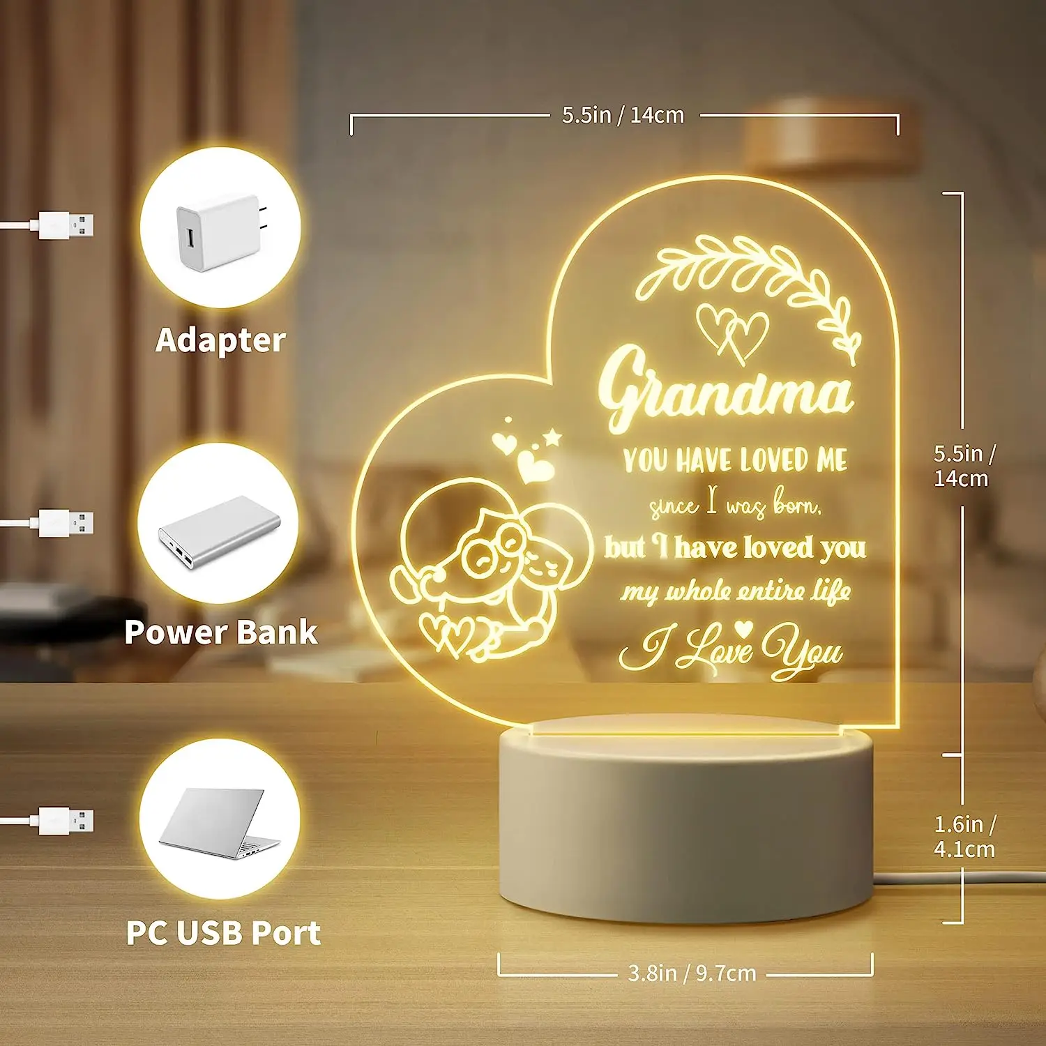 1pc Grandma Night Light, Perfect Birthday And Mother\'s Day Gift For Grandma From Granddaughter, Mother-in-Law, And Grandparents