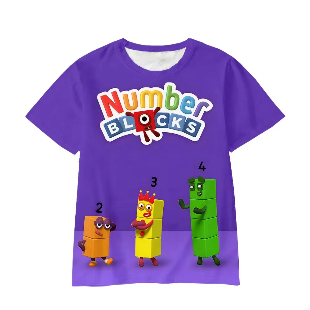 Camisetas de feliz cumpleaños para niños y niñas, ropa con estampado de bloques de números, Tops de dibujos animados, verano, novedad