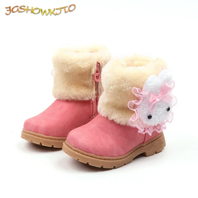 2022 Winter Girls Boots Warm Cotton With Cartoon Rabbit Lace Kids Boots Fashion Snow Boots Children Kids Shoes For Toddler Girls