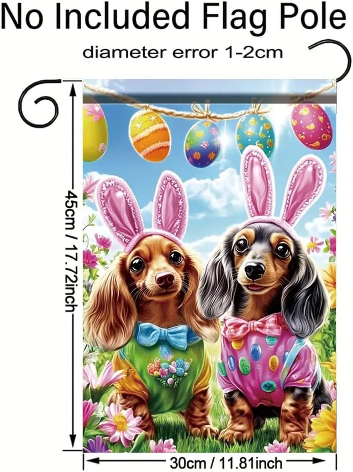 Easter Dachshund Garden Flag 12x18 Inch Double Sided Outdoor Yard Banner Cute Dogs with Bunny Ears Easter Eggs and Spring Fl EEZ