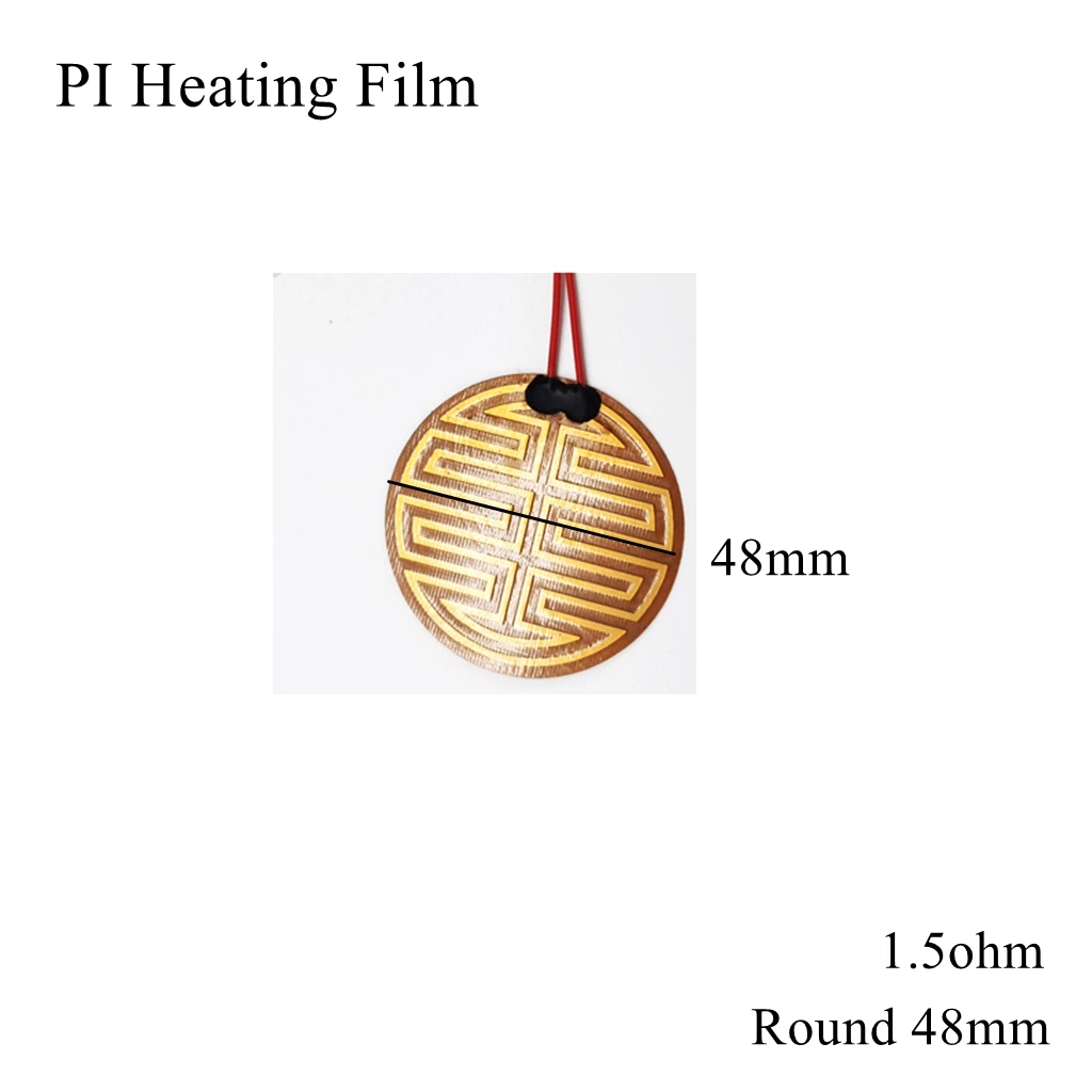 Round 48mm 5V 12V 24V 110V 220V PI Heating Film Polyimide Adhesive Electric Heater Plate Panel Pad Mat Fuel Foil Oil Engine Tank