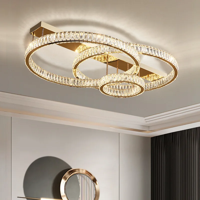 

Modern Crystal Gold Round LED Ceiling Hanging Lamps Living Dining Table Room Bedroom Kitchen Home Decor Pendant Chandelier Light