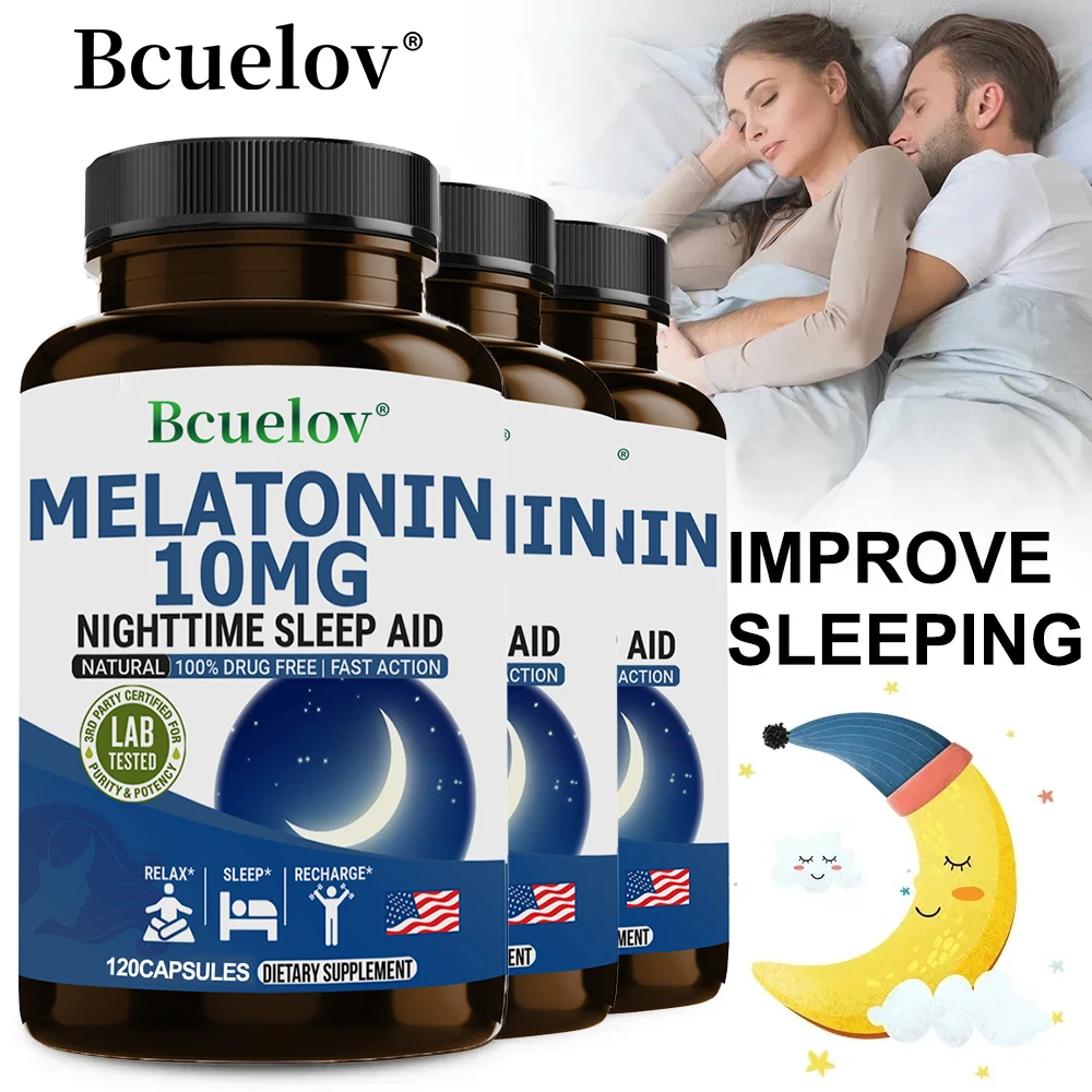 Melatonin 10 Mg Capsules - Relieve Insomnia Healthy Sleep Quality Deep Sleep Stress Relief