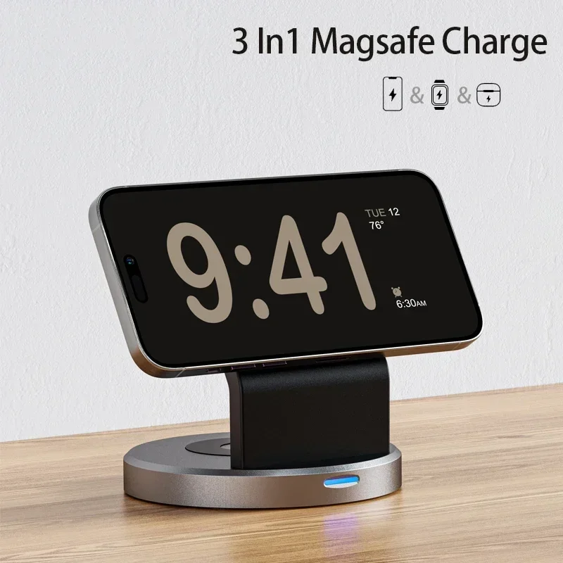 3 In 1 15W Type C Magnetic Wireless Charger Stand For iPhone 15 14 13 12 Pro Max iWatch Station Dock Fast Charging Station