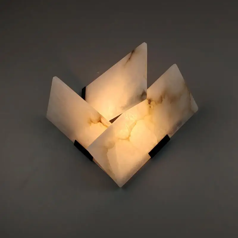 

Simple Spanish Natural Marble Wall Lamp Bedroom Bedside Corridor Living Room Background All Copper Wall Lamp Alabaster Lighting