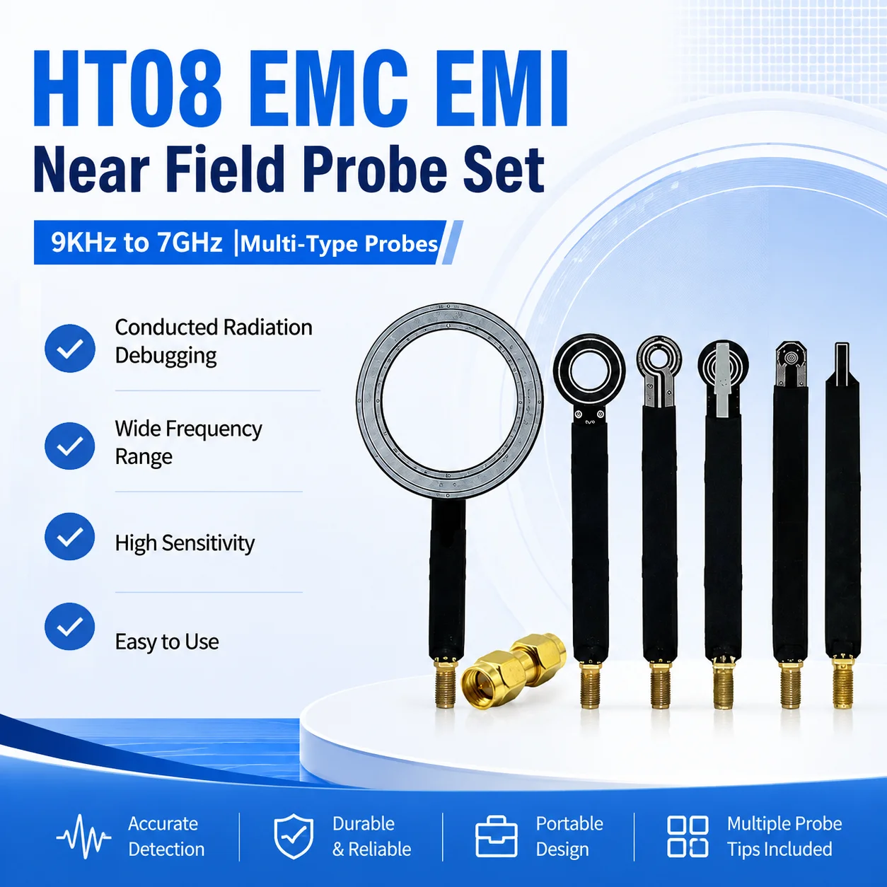 HT08 EMI EMC Near Field Probe Kit 9KHz-7GHz Work on Receivers SA6 Analyzer Preamplifiers RE CE Test Locate Interference