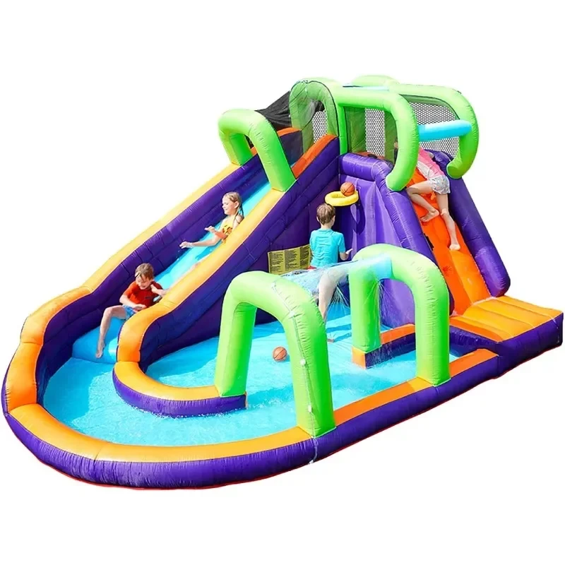 

Water Slide Inflatable Bounce House for Kids with Blower. Family Backyard Bouncy Castle Fun Doorway Tunnel, Climbing Wall