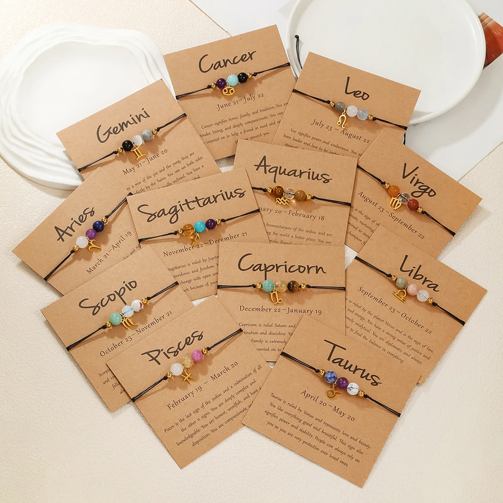 

Hot Copper Stone 12 Constellation Rope Chain Bracelet for Lovers Accessories Jewelry Boho Charm Friendship Bracelet Bijoux Gift