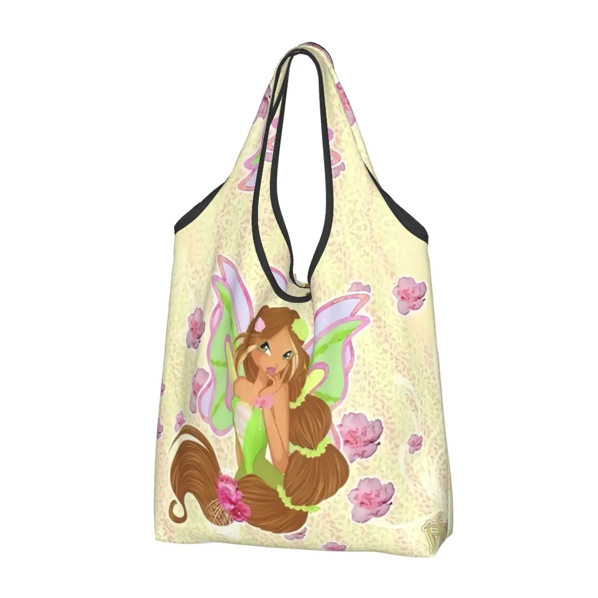 Niestandardowe Disney Anime Winx Club artykuły spożywcze Tote torba na zakupy moda damska torba na ramię typu shopper torebka o dużej pojemności