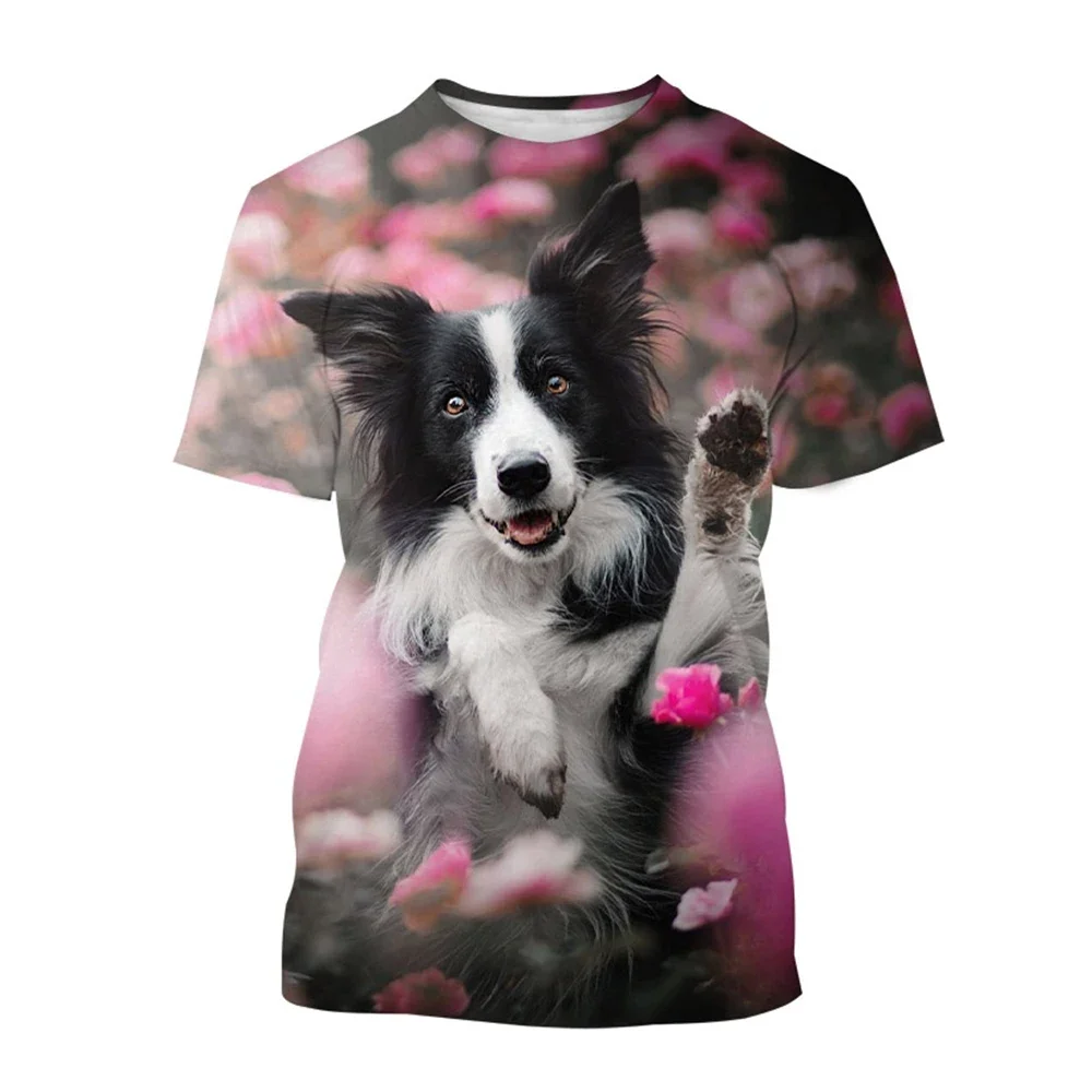 2026 Summer Creative New Border Collie 3D Printed Fashionable Cute Dog Casual Round Neck Short Sleeve