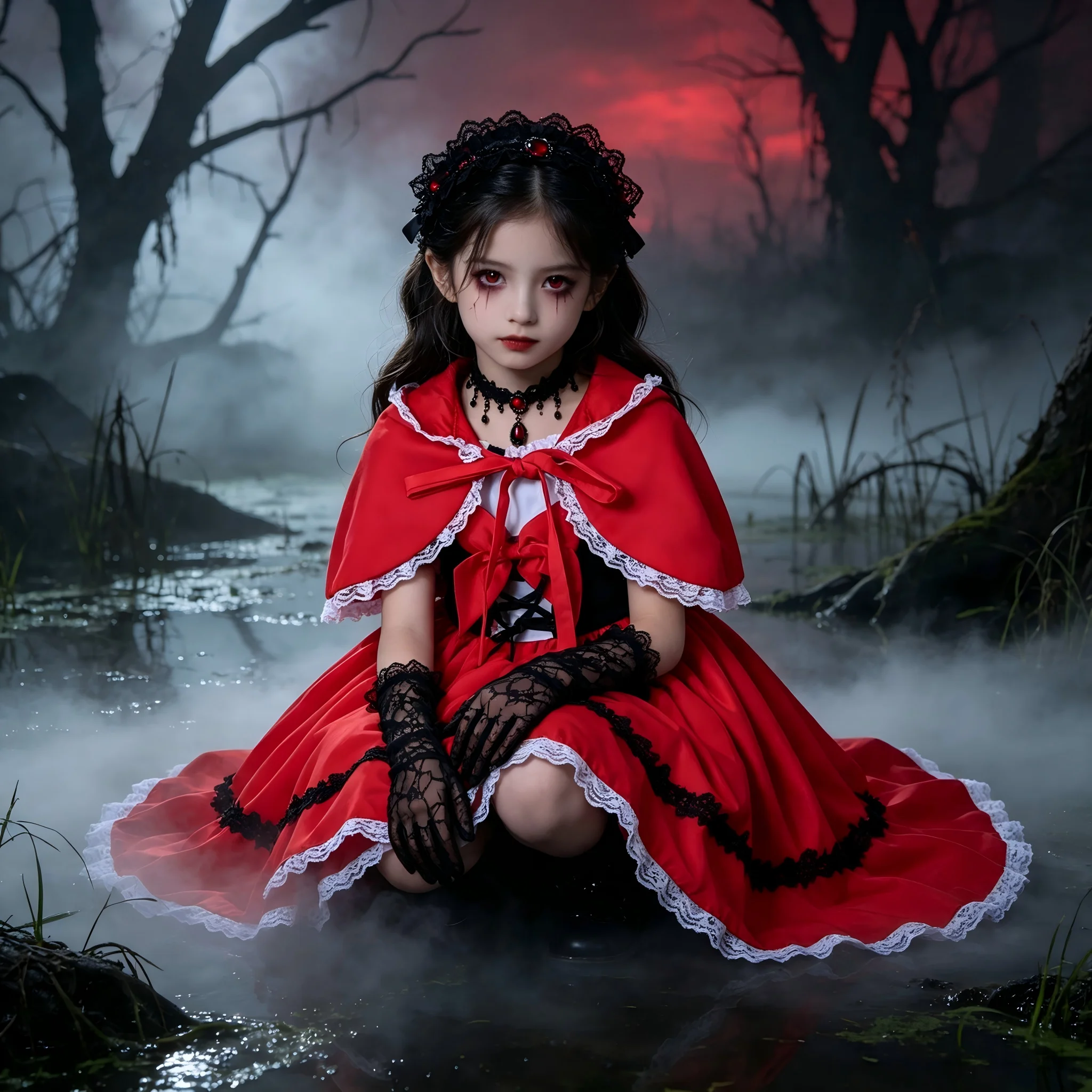 Toddler Kids Girls Cosplay Little Red Riding Hood Outfits Halloween Dress Up with Cape Pumpkin Candy Bag 1-15Yrs Accessories
