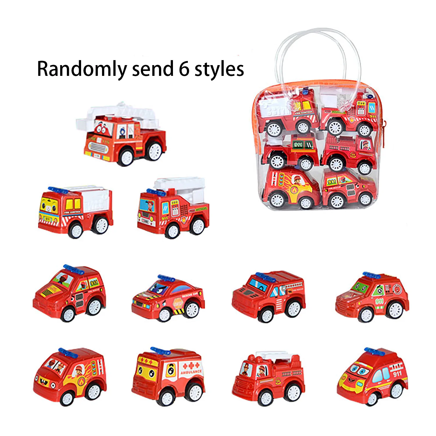 6PCS Cars Toys Mini Inertial Engineering Vehicle Pull Back Car Toys Fire Truck for Kids Birthday Gift (Random colors and styles)