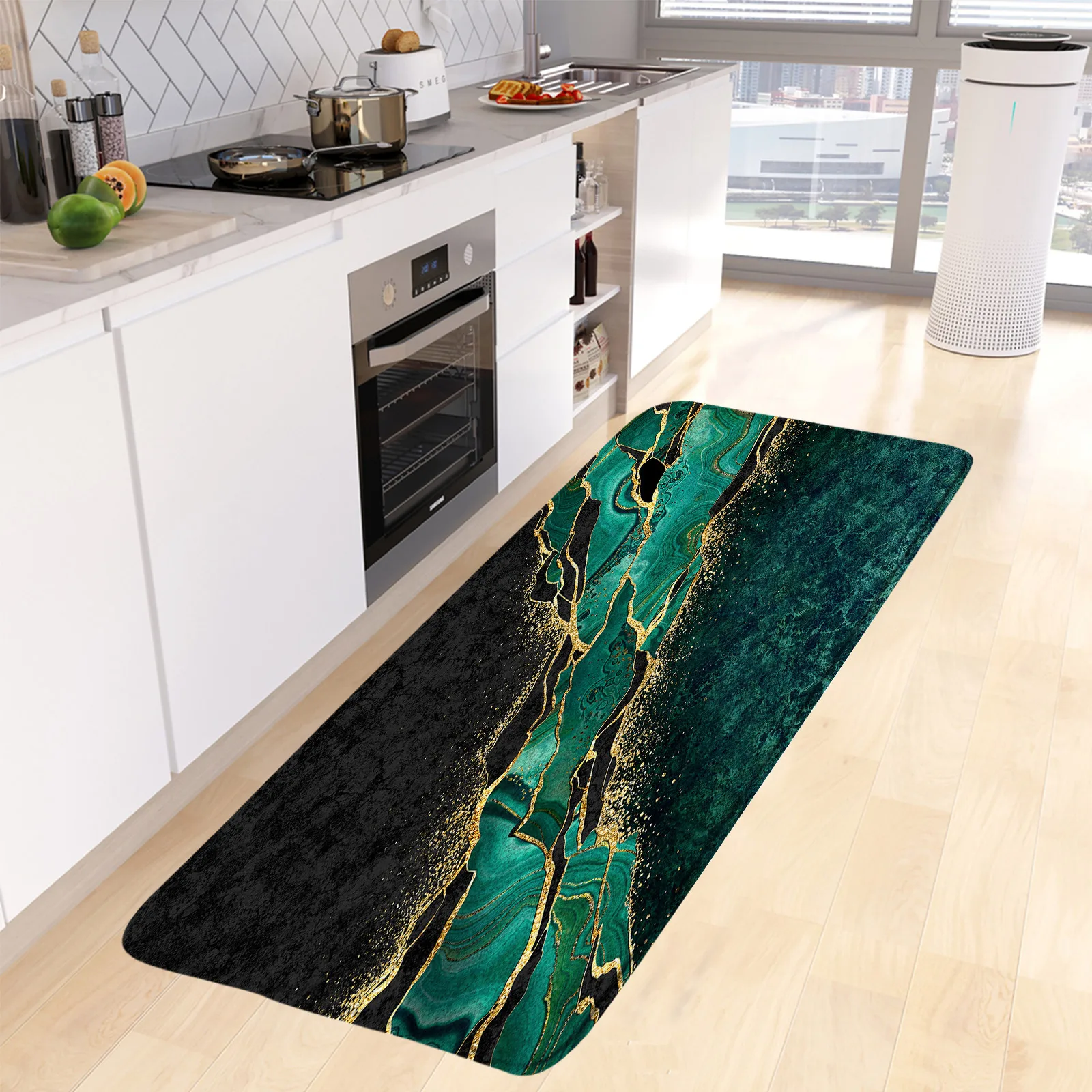 Abstract Marble Kitchen Floor Mat Black Blue Green Modern Geometric Design Room Long Carpet Home Decor Anti-slip Rugs Bath Mats