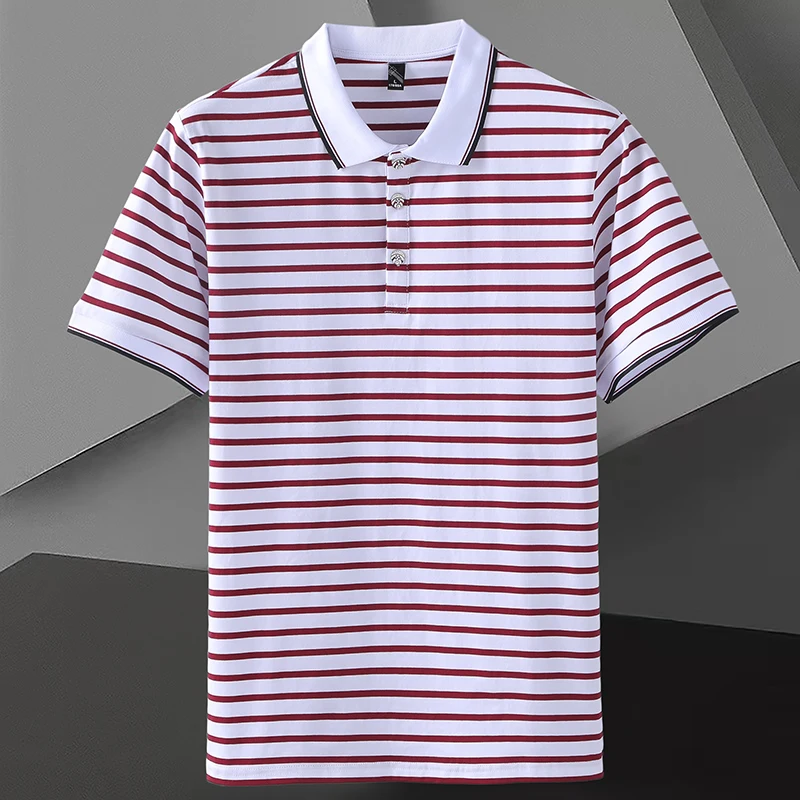 [2024 Summer New Self-Produced And Self Sold] Polo Men's Short Slim Fit Striped Trendy Pure Cotton Upper Garment, 2024 Summer