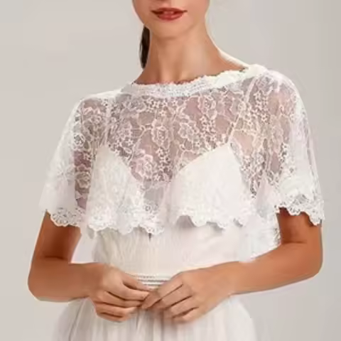 Elegant Bridal Lace Wraps Wedding Accessories Short Sleeves Shurg Evening Dress Cape Bridal Gown Shawl