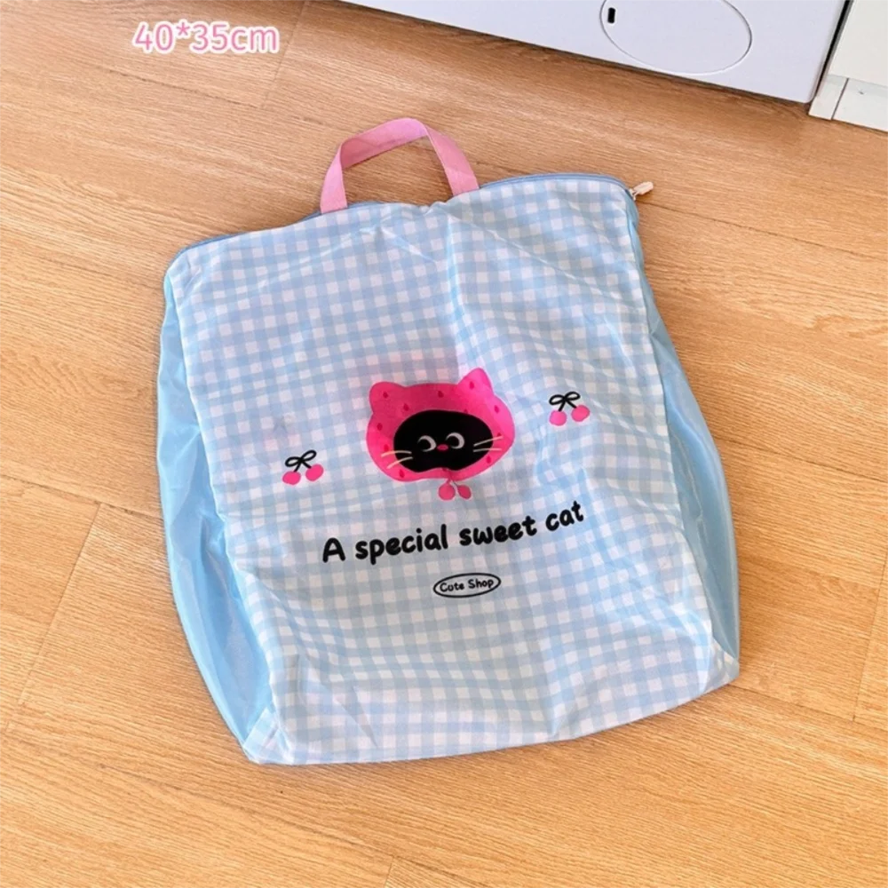 Cute Cartoon Cat Puppy Zippered Mesh Laundry Bags Anti-deformation Anti-Winding Storage Bag with Handle Laundry Care