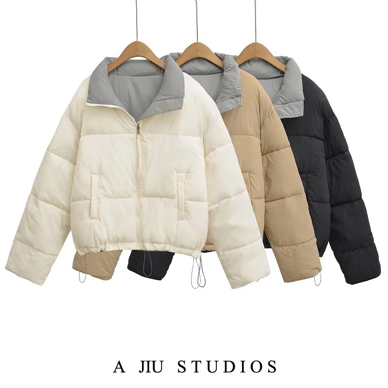 

Корейский Sle, повседневная двусторонняя одежда, свободный женский хлопковый тройник, осенне-зимняя теплая верхняя одежда, пальто для хлеба