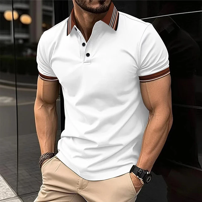 Summer New Men's Standing Neck Hollow Short sleeved Polo Shirt Breathable Casual Trend Men's Clothes Dazzling Cool Male Top