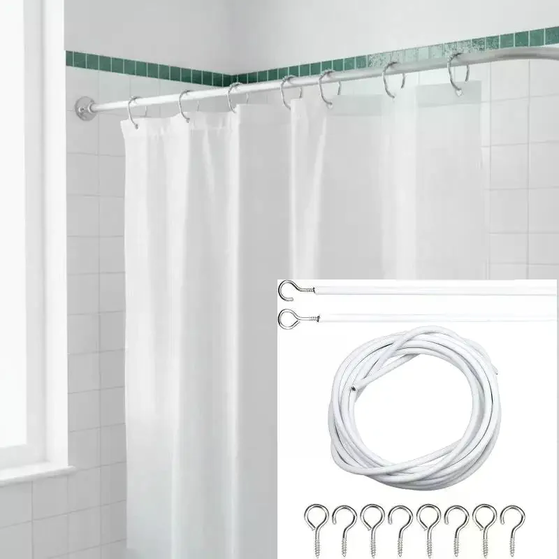 1Set Durable 2 Meters Curtain Spring: Rope PVC Steel Hooks Eyes White Window