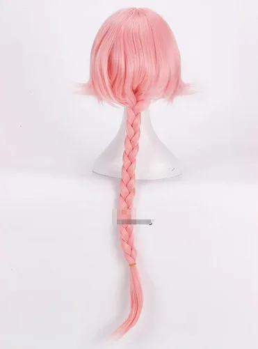 Peluca de Cosplay de Game Fate Apocryph Astolfo, peluca sintética resistente al calor rosa de 75cm, gorro de peluca y 3 nudos negros