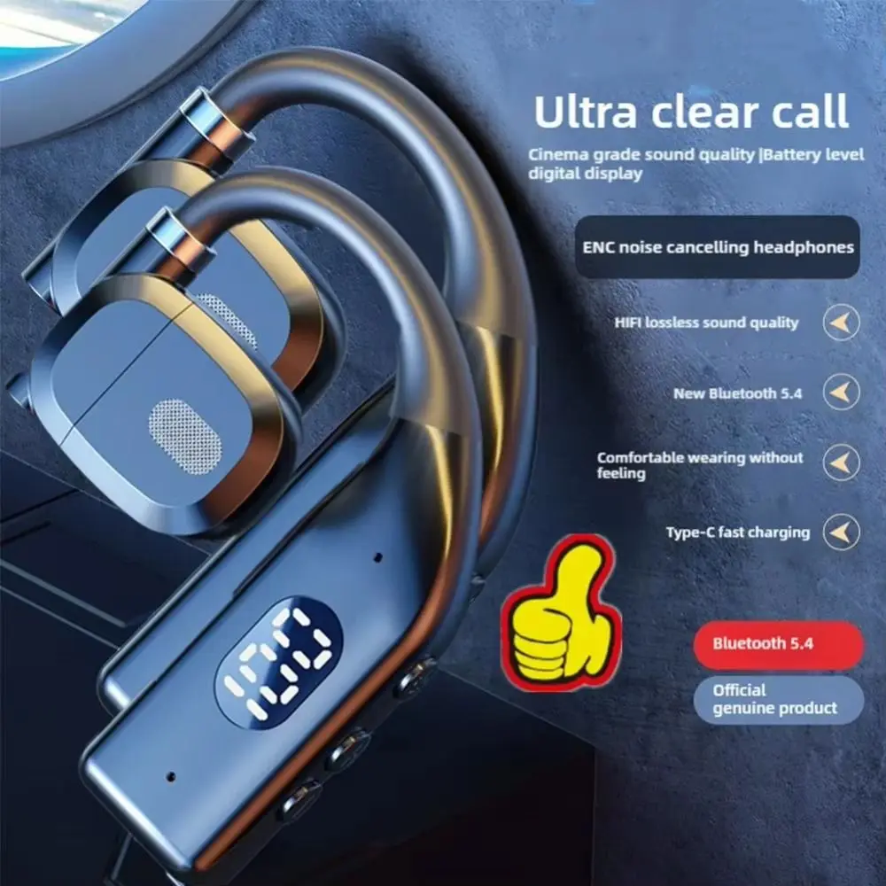 New Bluetooth 5.4 Wireless Bluetooth Headphones Earhook Design With Microphone Gaming Headset Noise Reduction Stereo Sound - view 2